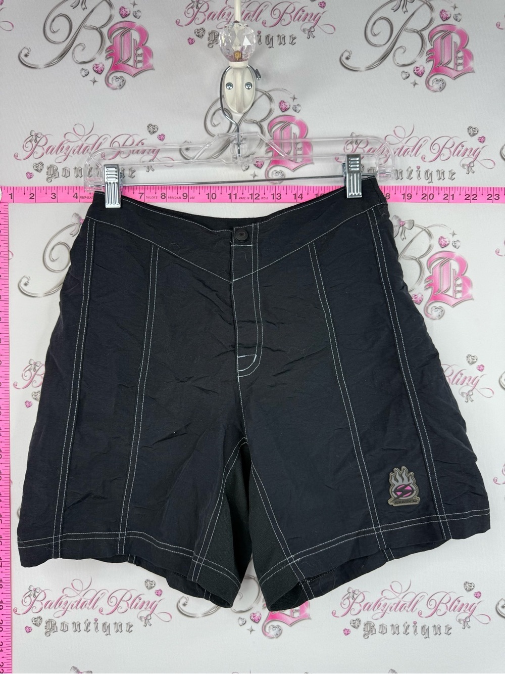 SUGOI shorts vintage Black Athletic Bermuda Shorts with White Contrast Stitching